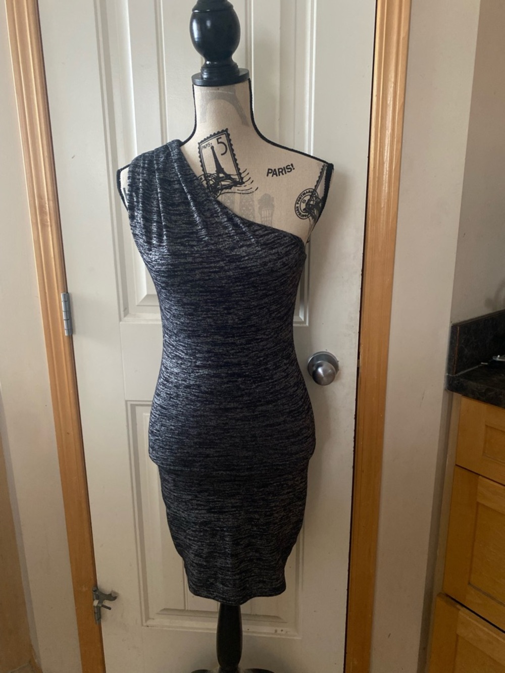 Wilfred Free One-Shoulder Knit Bodycon Dress - Black/Gray